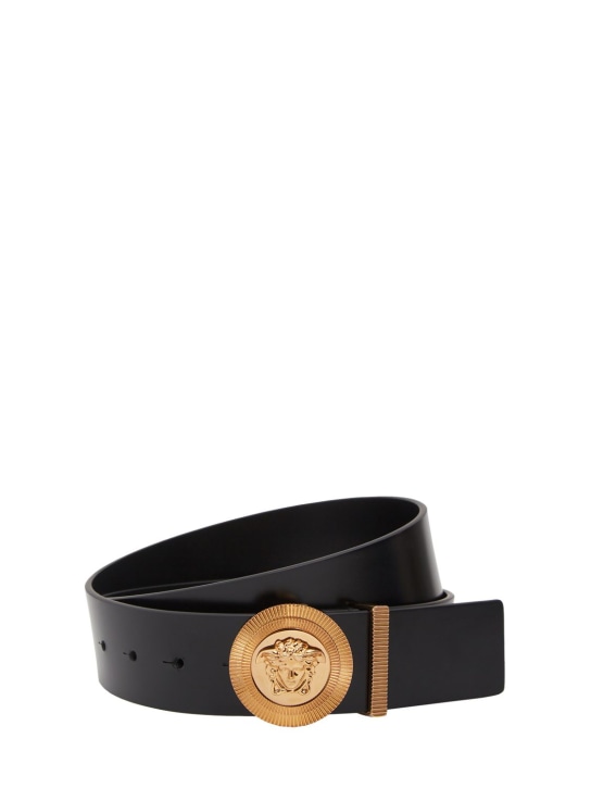 Versace: 4cm Medusa leather belt - Black/Gold - men_0 | Luisa Via Roma