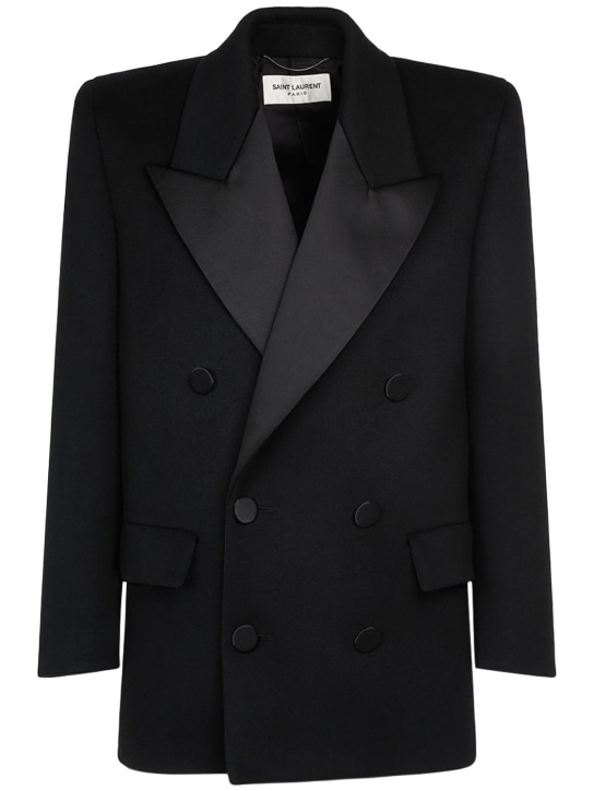 Saint Laurent: Caban wool tuxedo jacket - Black - men_0 | Luisa Via Roma
