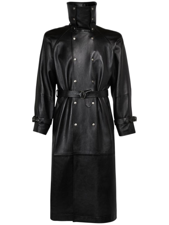 Saint Laurent: Long leather trench coat - Black - men_0 | Luisa Via Roma