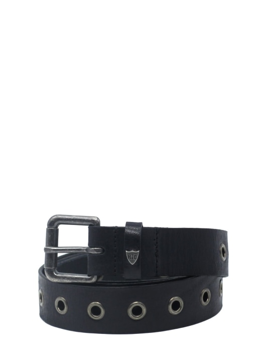 HTC Los Angeles: 3.5cm Leather belt w/ eyelets - Black - men_0 | Luisa Via Roma