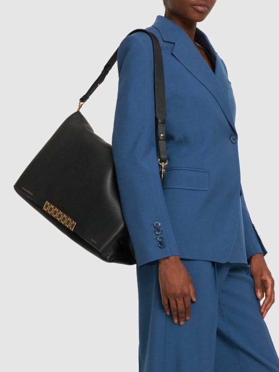 Victoria Beckham: XL Soft leather flap shoulder bag - Black - women_1 | Luisa Via Roma