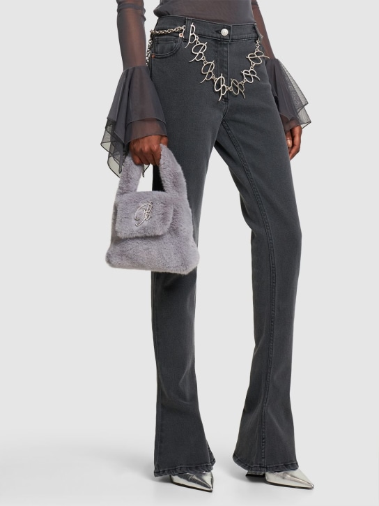Blumarine: Faux fur top handle bag - Ice Grey - women_1 | Luisa Via Roma