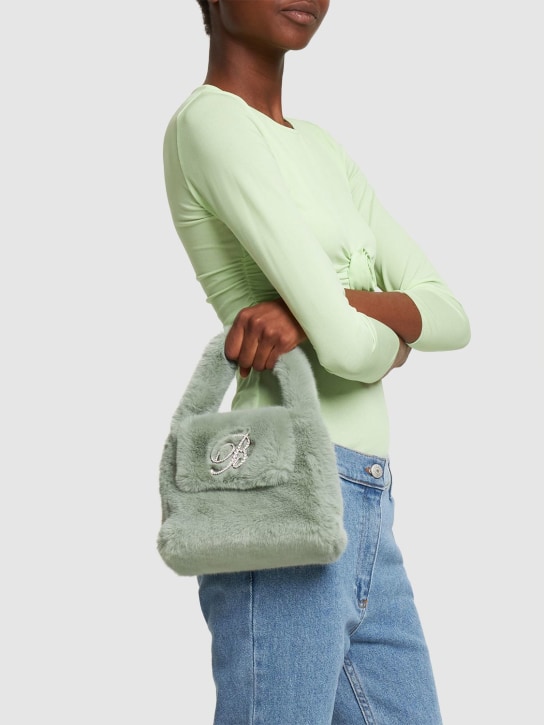 Blumarine: Faux fur top handle bag - Light Green - women_1 | Luisa Via Roma