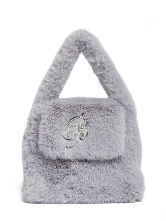 Blumarine: Faux fur top handle bag - Ice Grey - women_0 | Luisa Via Roma