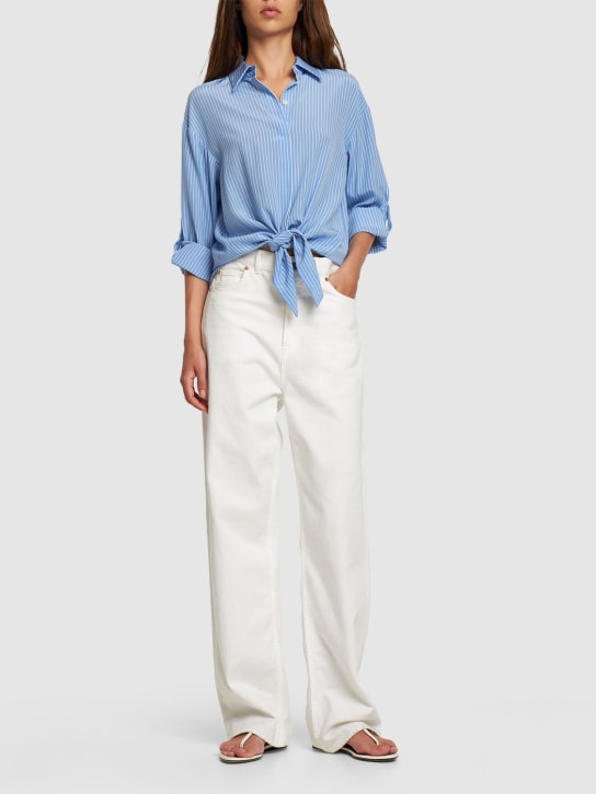 Michael Kors Collection: Striped silk crepe shirt - Blue/White - women_1 | Luisa Via Roma