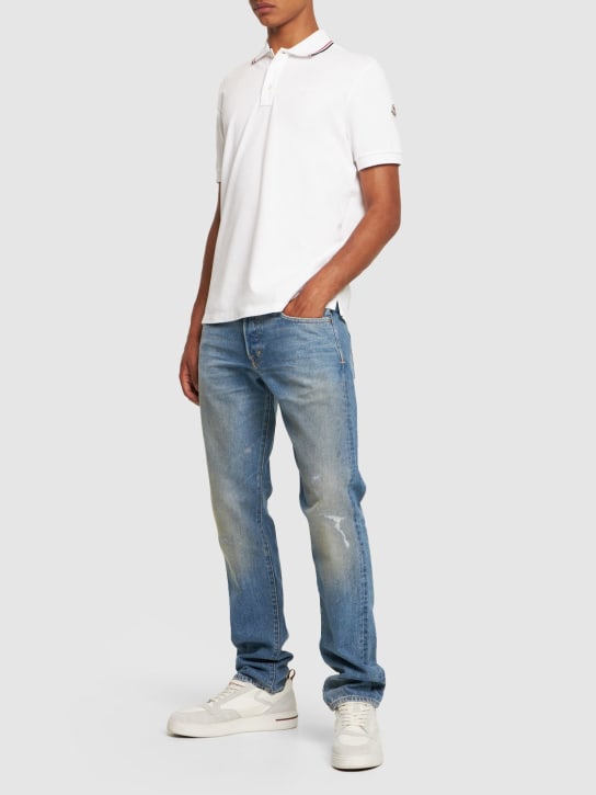 Moncler: Logo cotton polo shirt - White - men_1 | Luisa Via Roma