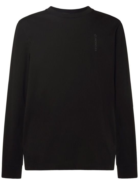 Moncler: Cotton jersey long sleeve t-shirt - Black - men_0 | Luisa Via Roma