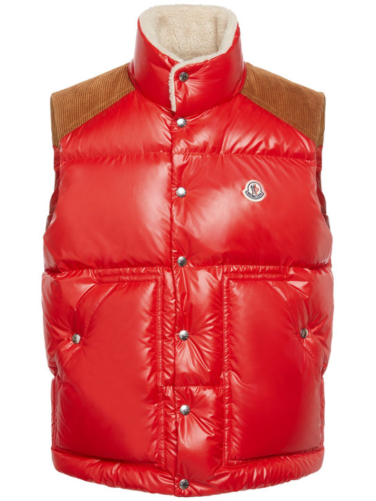Moncler: Ardeche recycled shiny tech down vest - Red - men_0 | Luisa Via Roma