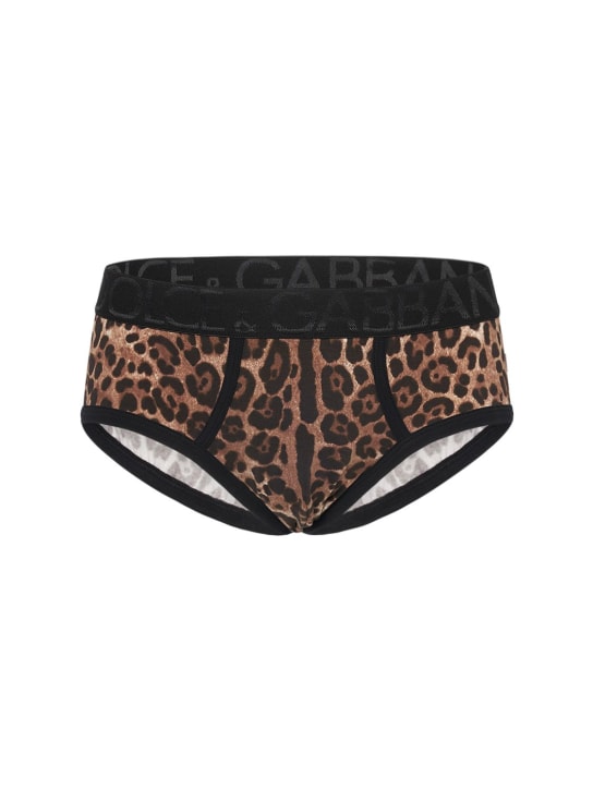 Dolce&Gabbana: Animalieur logo cotton briefs - Leopard - men_0 | Luisa Via Roma