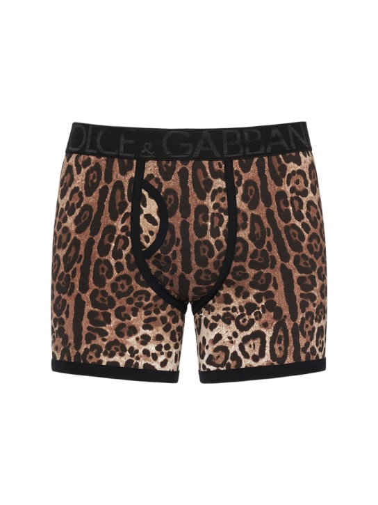 Dolce&Gabbana: Animalier logo cotton boxer briefs - Leopard - men_0 | Luisa Via Roma
