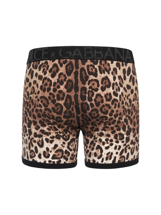 Dolce&Gabbana: Boxer in cotone animalier con logo - Leopard - men_1 | Luisa Via Roma