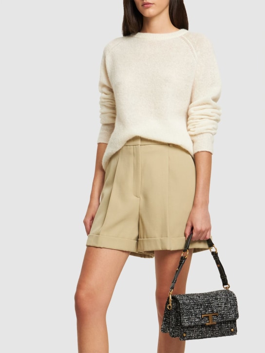 Tod's: Cartella mini T tweed shoulder bag - Black/White - women_1 | Luisa Via Roma