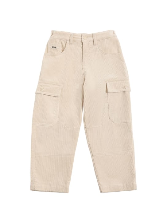 Emporio Armani: Pantalon cargo en coton côtélé - Beige - kids-boys_0 | Luisa Via Roma