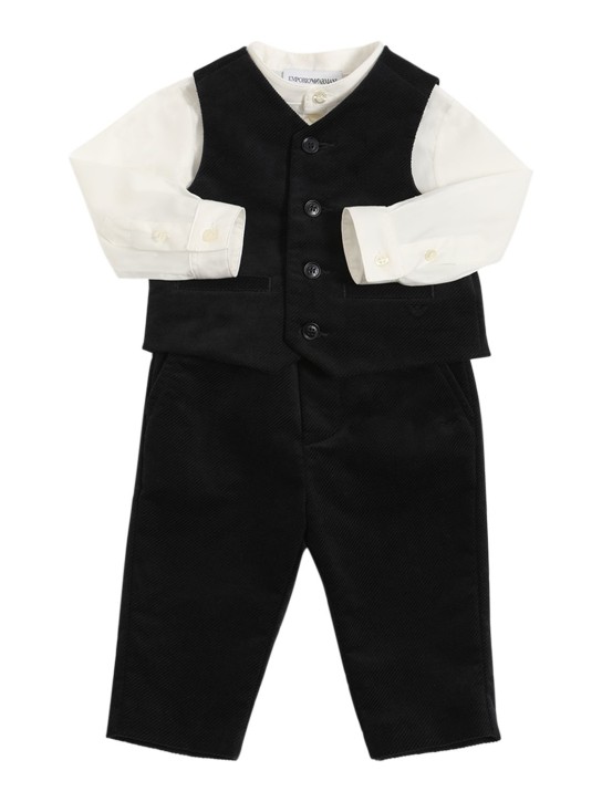 Emporio Armani: Cotton velvet vest & shirt & pants - Navy - kids-boys_0 | Luisa Via Roma