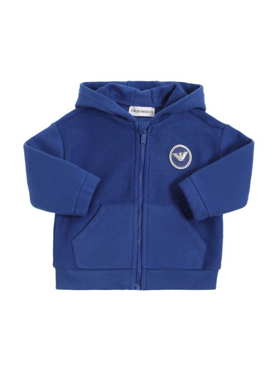 Emporio Armani: Cotton terry hoodie & sweatpants - Royal Blue - kids-boys_1 | Luisa Via Roma