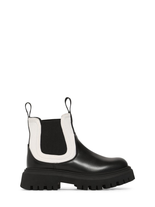 Marni Junior: Leather & tech boots w/logo - Black/White - kids-girls_0 | Luisa Via Roma