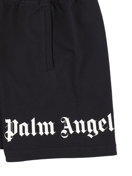 Palm Angels: Shorts de felpa de algodón - Negro/Blanco - kids-girls_1 | Luisa Via Roma