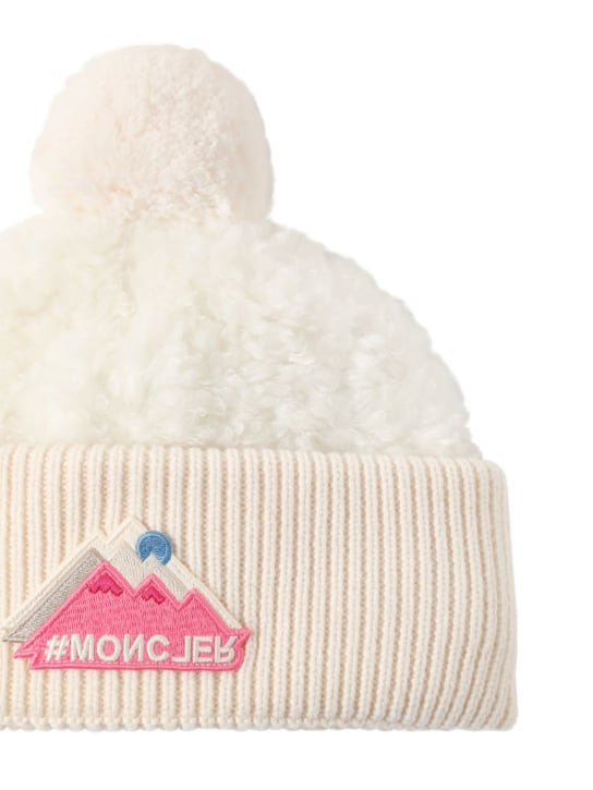 Moncler Grenoble: Teddy fleece & wool beanie - White/Pink - kids-girls_1 | Luisa Via Roma
