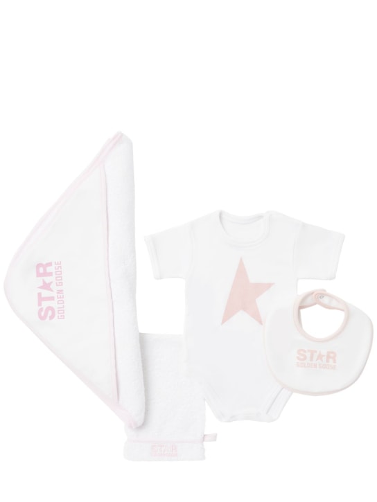 Golden Goose: Star cotton bodysuit, bib & bath set - Pink - kids-girls_0 | Luisa Via Roma