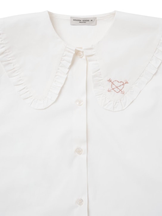 Golden Goose: Embroidered cotton poplin shirt - Off White - kids-girls_1 | Luisa Via Roma