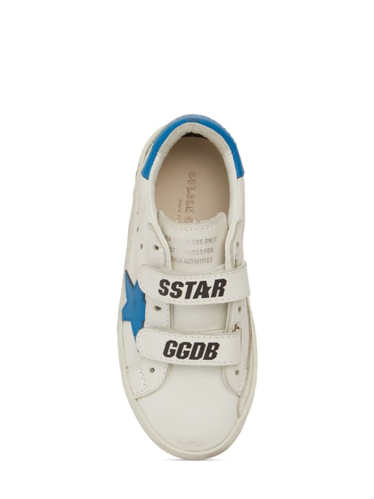 Golden Goose: Old School leather strap sneakers - White/Blue - kids-girls_1 | Luisa Via Roma