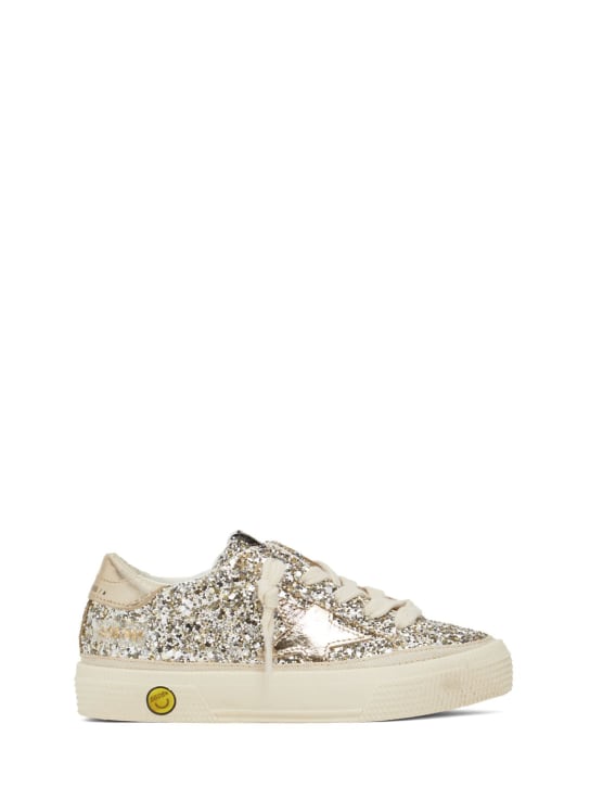 Golden Goose: May glittered lace-up sneakers - Platinum - kids-girls_0 | Luisa Via Roma