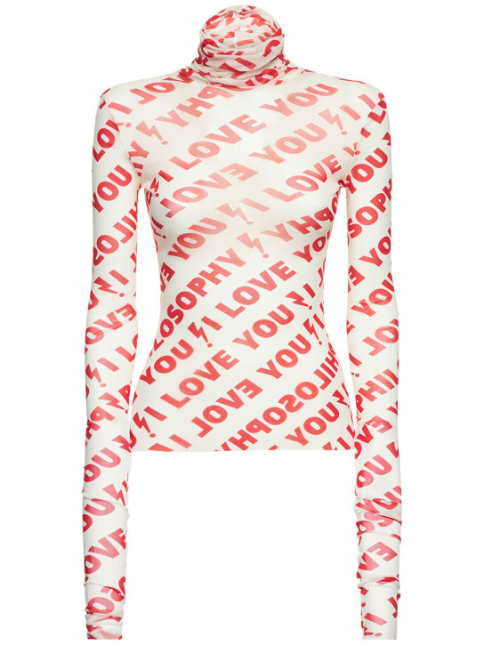 Philosophy Di Lorenzo Serafini: Printed stretch tulle top - White/Red - women_0 | Luisa Via Roma