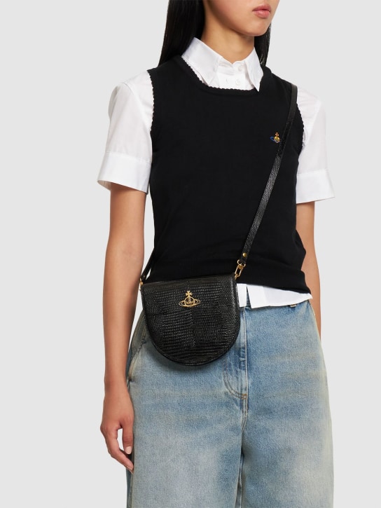 Vivienne Westwood: Saddle lizard embossed shoulder bag - Black - women_1 | Luisa Via Roma