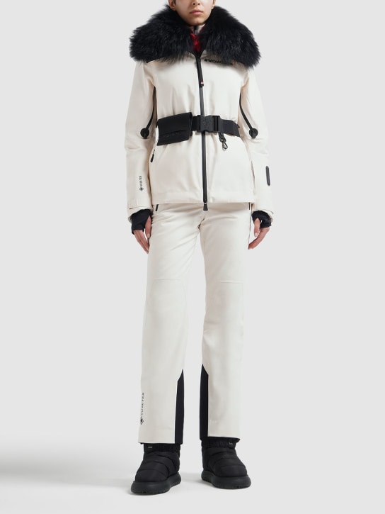 Moncler Grenoble: Vizelle科技织物滑雪羽绒服 - 白色/黑色 - women_1 | Luisa Via Roma