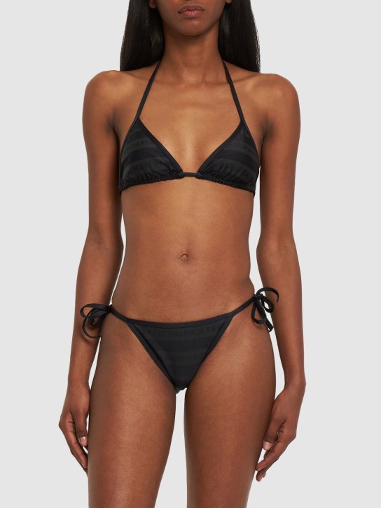 Balmain: Bikini triangular a rayas - Negro - women_1 | Luisa Via Roma