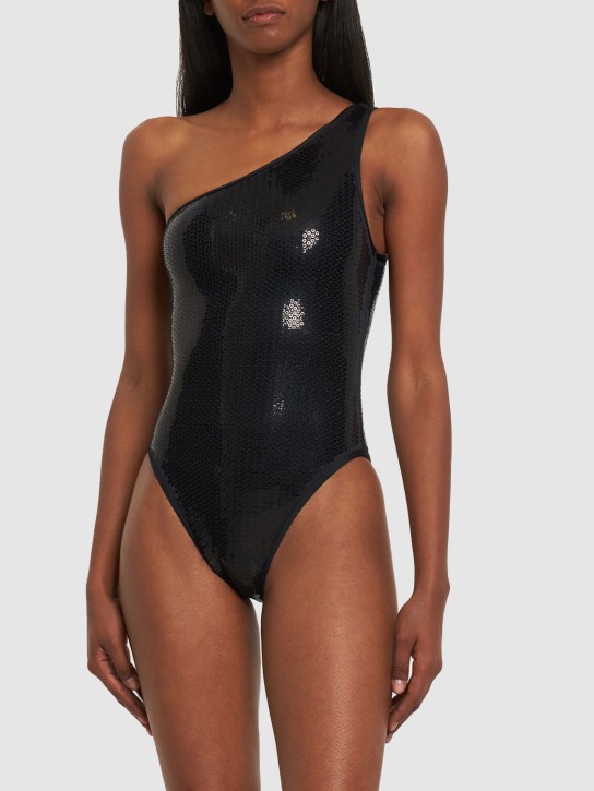 Balmain: Sequined one piece swimsuit w/ belt - Black - women_1 | Luisa Via Roma
