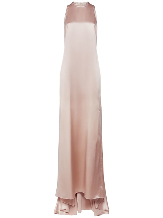 Max Mara: Hoyo sleeveless silk satin long dress - Light Pink - women_0 | Luisa Via Roma