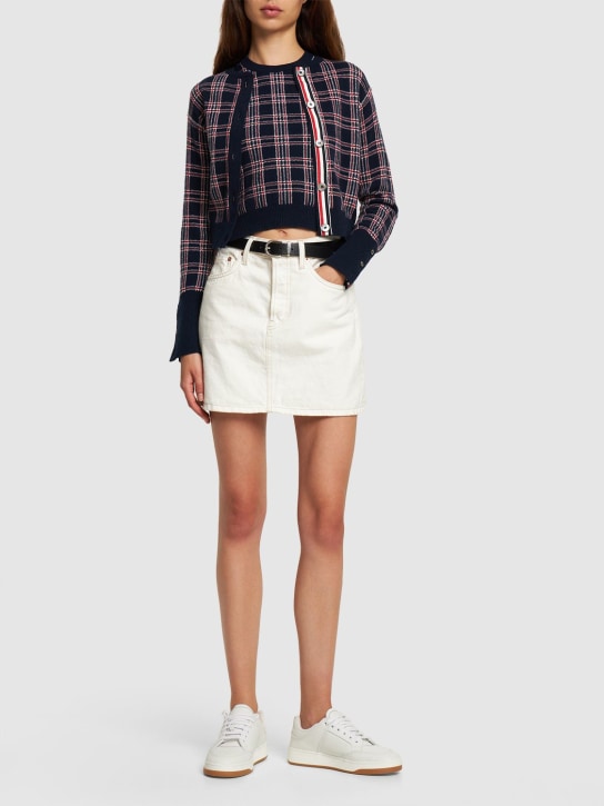 Thom Browne: Checked cashmere knit cropped cardigan - Multicolor - women_1 | Luisa Via Roma