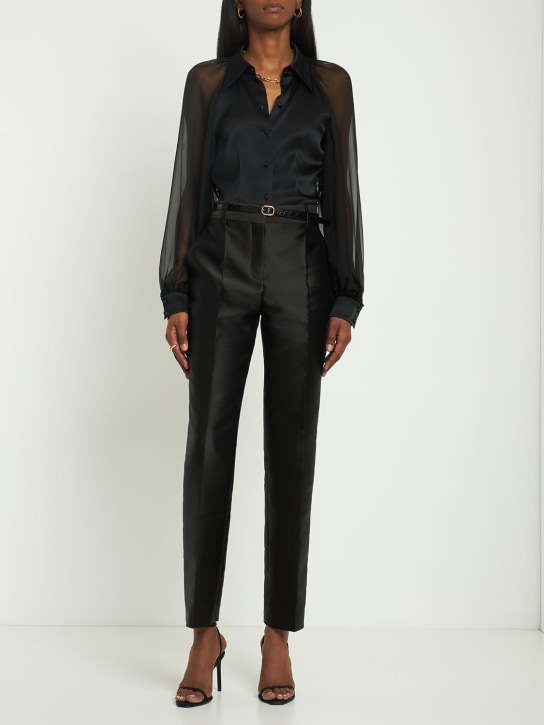 Alberta Ferretti: Mikado silk high rise straight pants - Black - women_1 | Luisa Via Roma