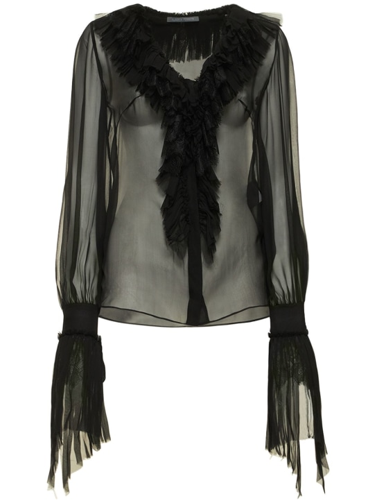 Alberta Ferretti: Camisa de chifón de seda - Negro - women_0 | Luisa Via Roma