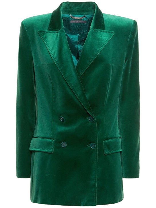 Alberta Ferretti: Cotton velvet double breasted blazer - Green - women_0 | Luisa Via Roma