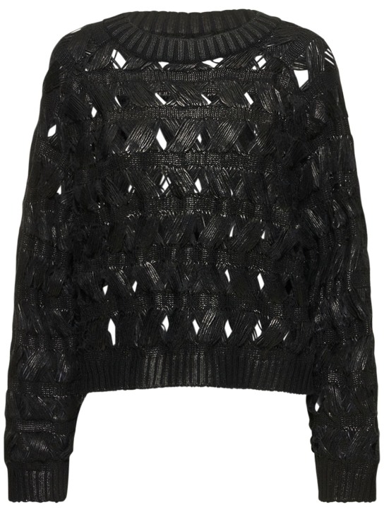 Alberta Ferretti: Cordonetto cotton blend sweater - Black - women_0 | Luisa Via Roma