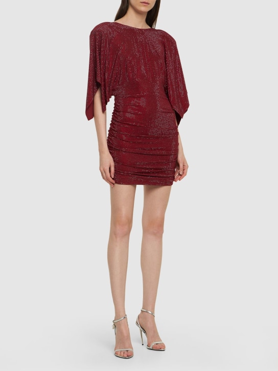 Alexandre Vauthier: Glittered draped jersey mini dress - Dark Red - women_1 | Luisa Via Roma