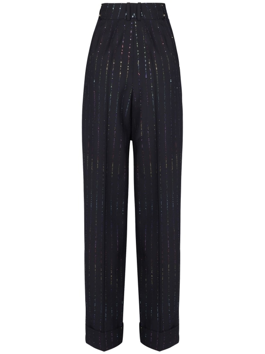 Alexandre Vauthier: High rise embellished wool twill pants - Black - women_0 | Luisa Via Roma
