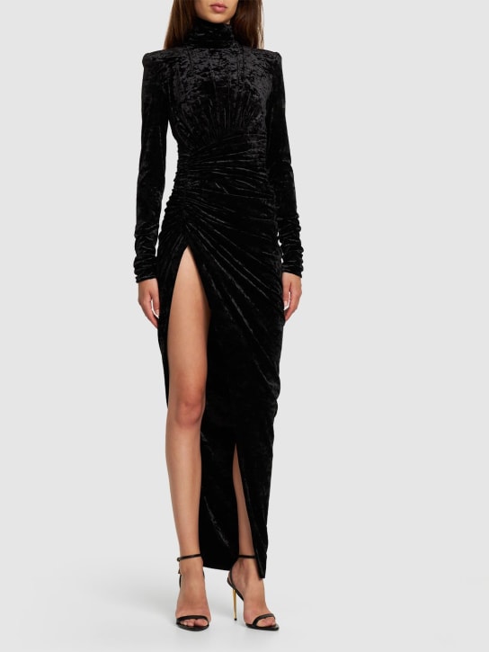 Alexandre Vauthier: Crushed velvet long dress - Black - women_1 | Luisa Via Roma