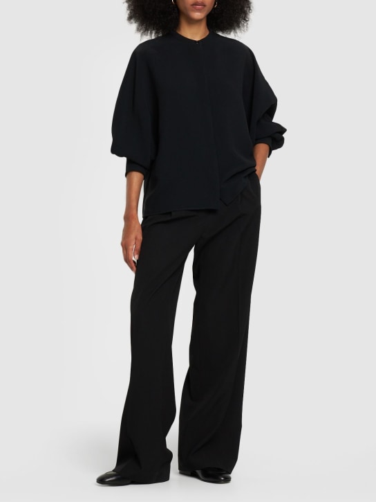 Jil Sander: Double viscose crepe kimono sleeve shirt - Black - women_1 | Luisa Via Roma