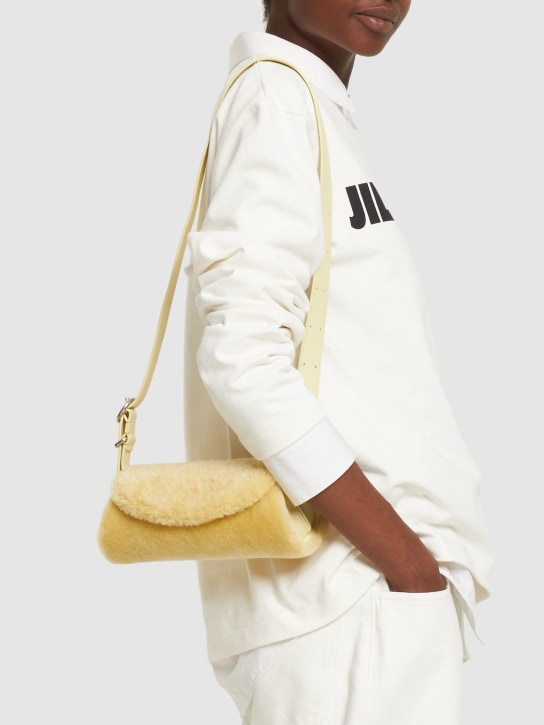 Jil Sander: Mini Cannolo shearling shoulder bag - Lemon - women_1 | Luisa Via Roma