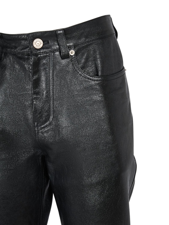 Balenciaga: Pantalones bootcut de piel semi brillante - Negro - men_1 | Luisa Via Roma