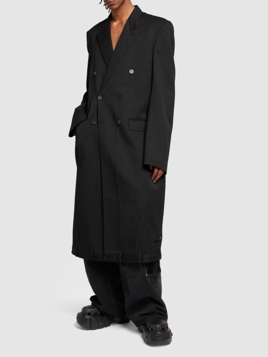 Balenciaga: Wool gabardine coat - Black - men_1 | Luisa Via Roma