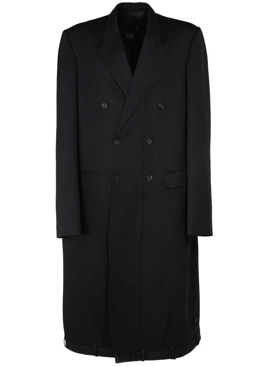 Balenciaga: Wool gabardine coat - Black - men_0 | Luisa Via Roma