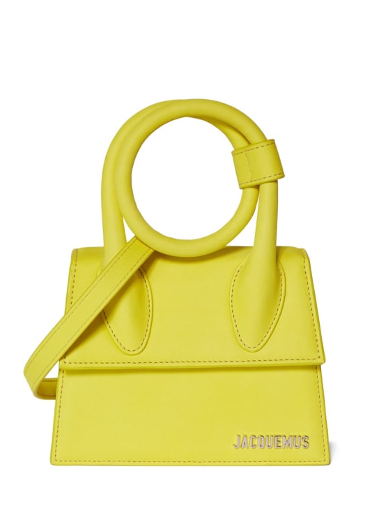 Jacquemus: Le Chiquito Noeud leather top handle bag - Neon Yellow - women_0 | Luisa Via Roma