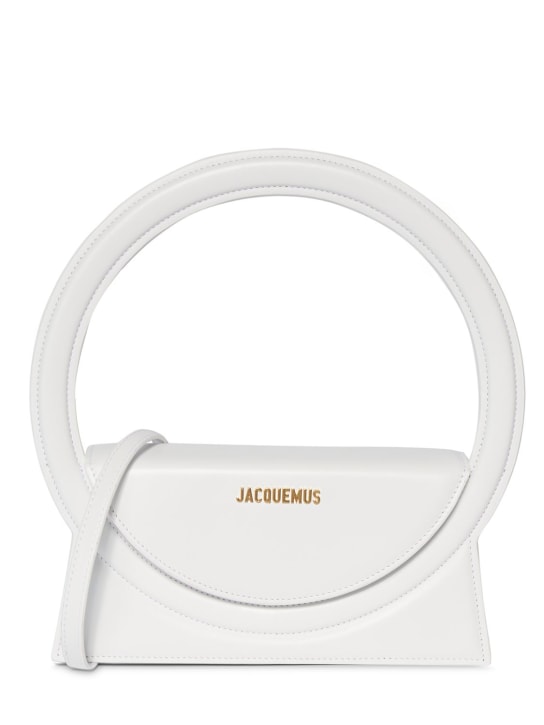 Jacquemus: Le Sac Rond leather top handle bag - White - women_0 | Luisa Via Roma