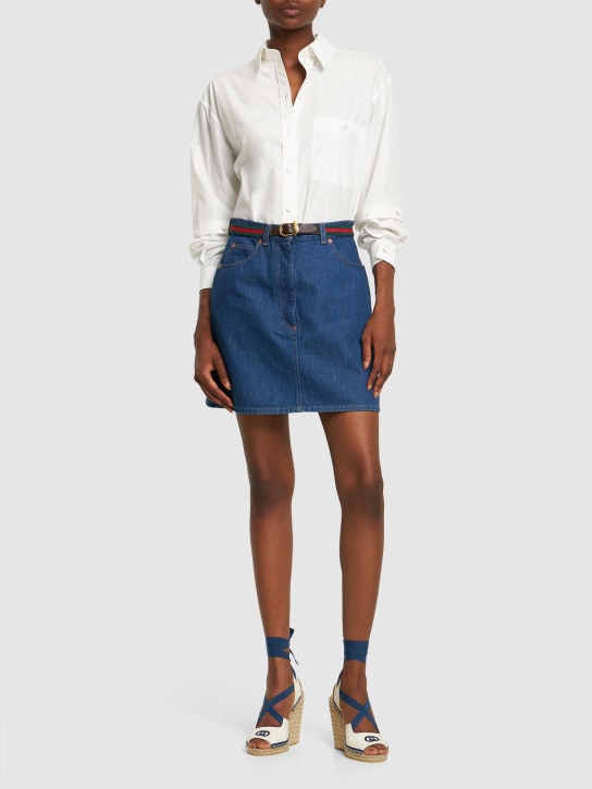 Gucci: Organic denim mini skirt w/ Web belt - Blue - women_1 | Luisa Via Roma
