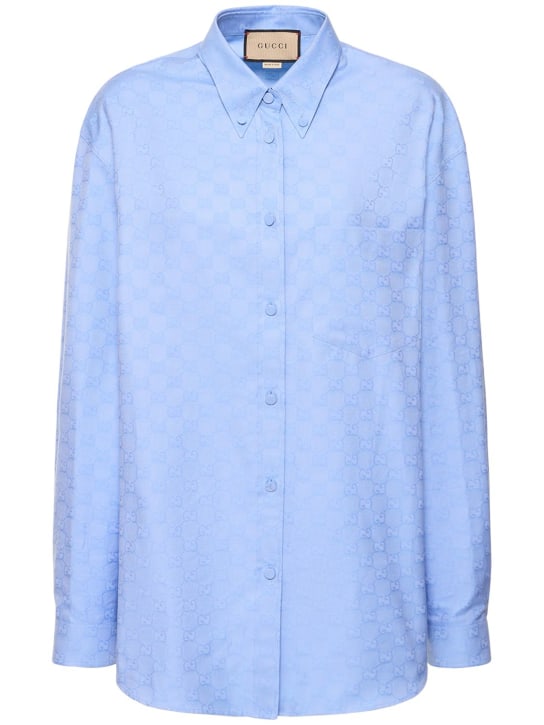 Gucci: GG Supreme cotton shirt - Sky Blue - women_0 | Luisa Via Roma