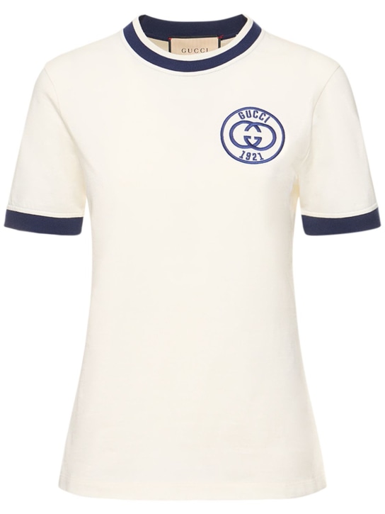 Gucci: Cotton jersey t-shirt w/ embroidery - Off White - women_0 | Luisa Via Roma